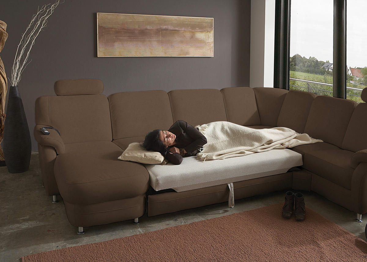 WOHNLANDSCHAFT Echtleder Braun  - Alufarben/Braun, Konventionell, Leder/Metall (165/329/239cm) - Beldomo Premium