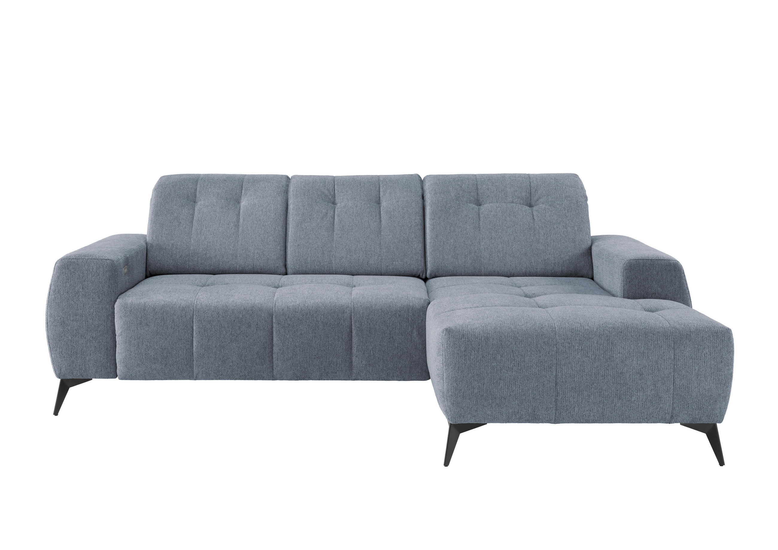 ECKSOFA in Chenille Hellblau - Schwarz/Hellblau, Modern, Textil/Metall (258/180cm) - Livetastic