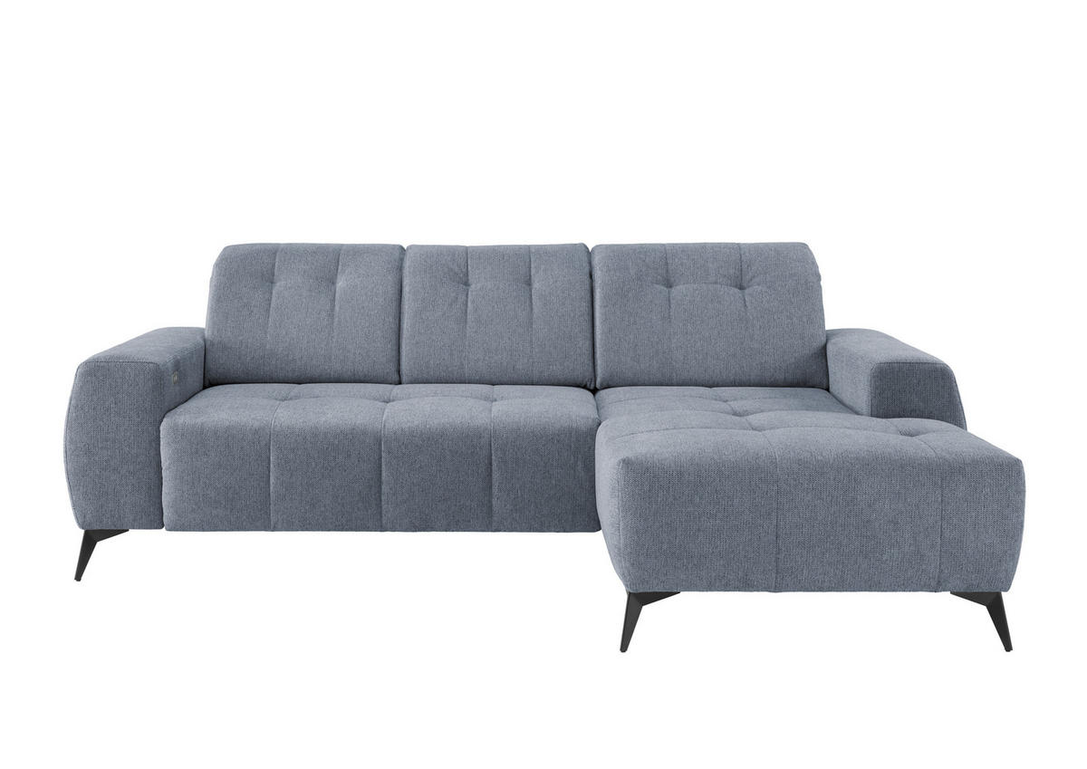 ECKSOFA in Chenille Hellblau  - Schwarz/Hellblau, Modern, Textil/Metall (258/180cm) - Livetastic