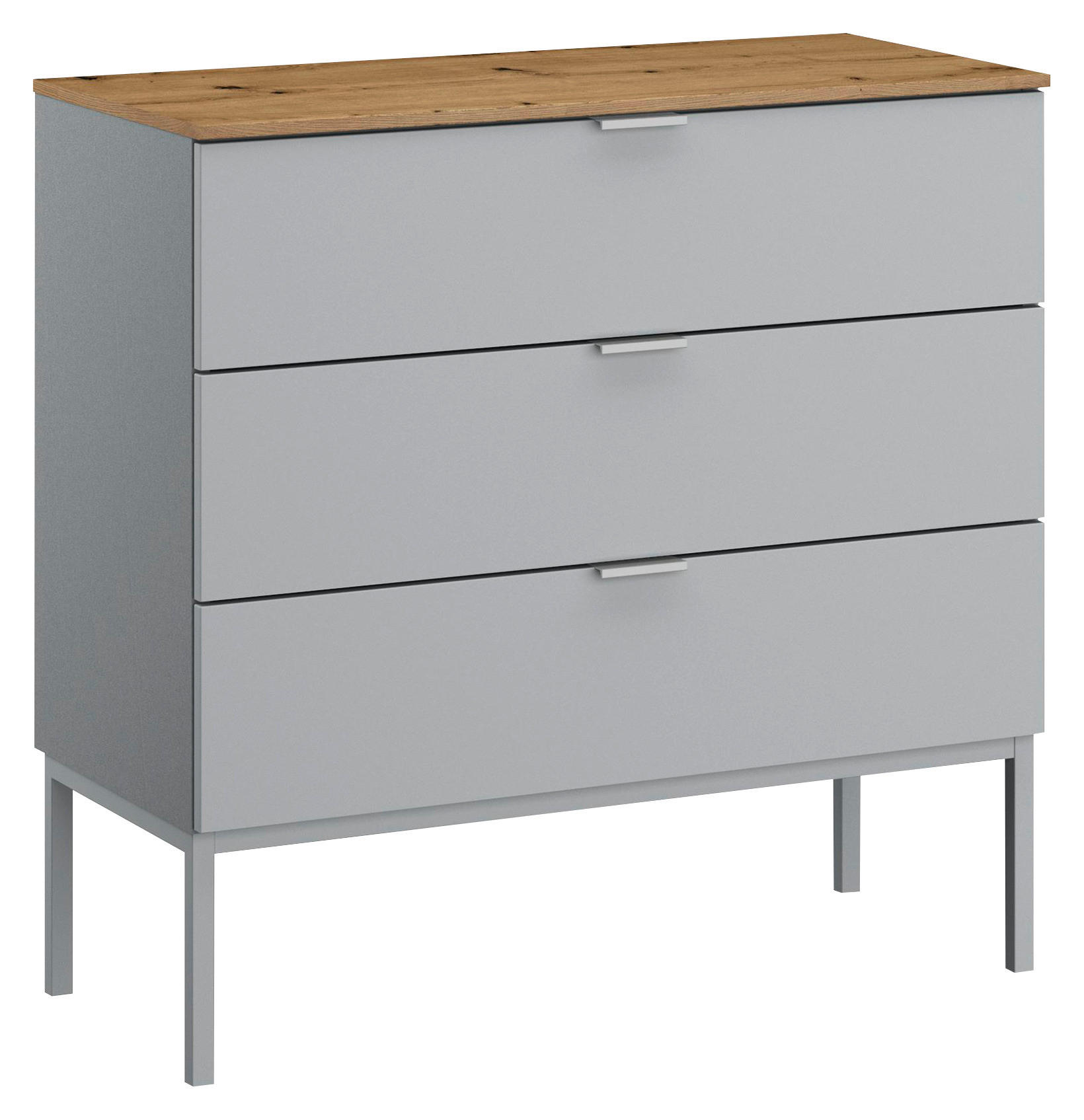 KOMMODE  in 80/80/42 cm  - Eichefarben/Alufarben, Trend, Holzwerkstoff/Kunststoff (80/80/42cm) - Stylife