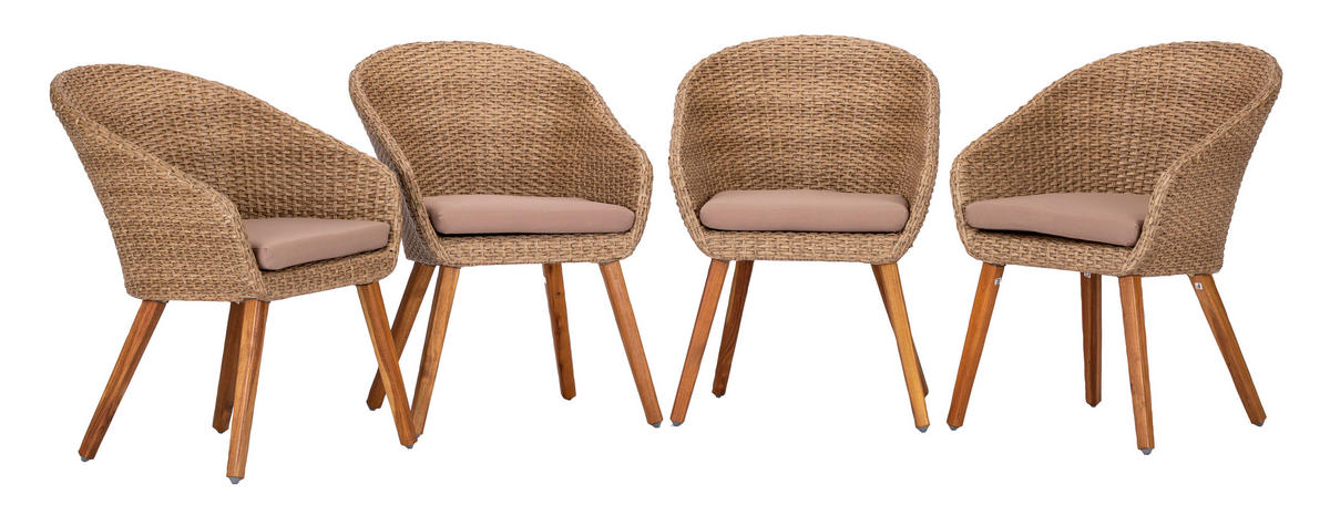 SADA ZAHR. KŘESEL 4 ks, dřevo, kov, plast, textil - barvy teak/barvy akácie, Basics, kov/dřevo (62/77/74cm) - Acamp