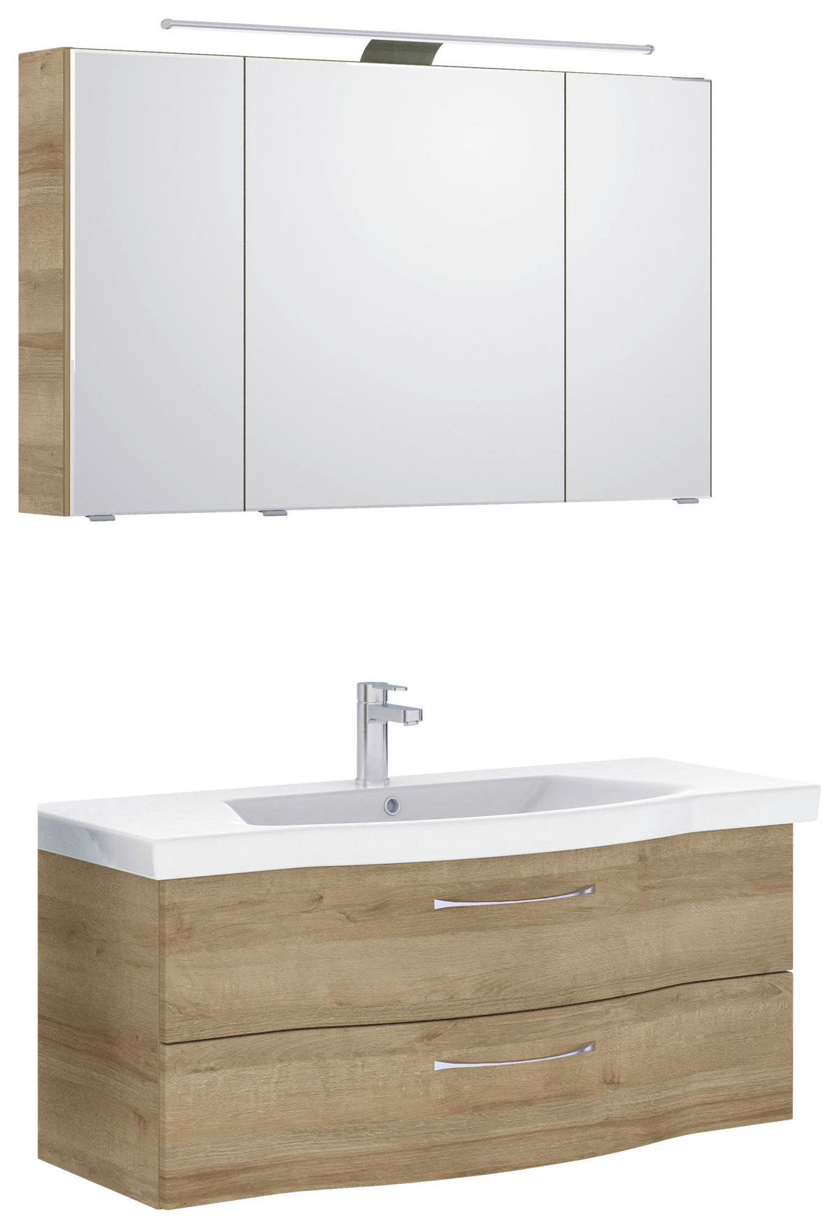 BADEZIMMER 3-teilig  in 122 cm  - Chromfarben/Eichefarben, KONVENTIONELL, Glas/Keramik (122cm) - Pelipal