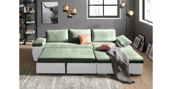 ECKSOFA in Flachgewebe Weiß, Olivgrün  - Weiß/Olivgrün, Design, Kunststoff/Textil (271/175cm) - Xora