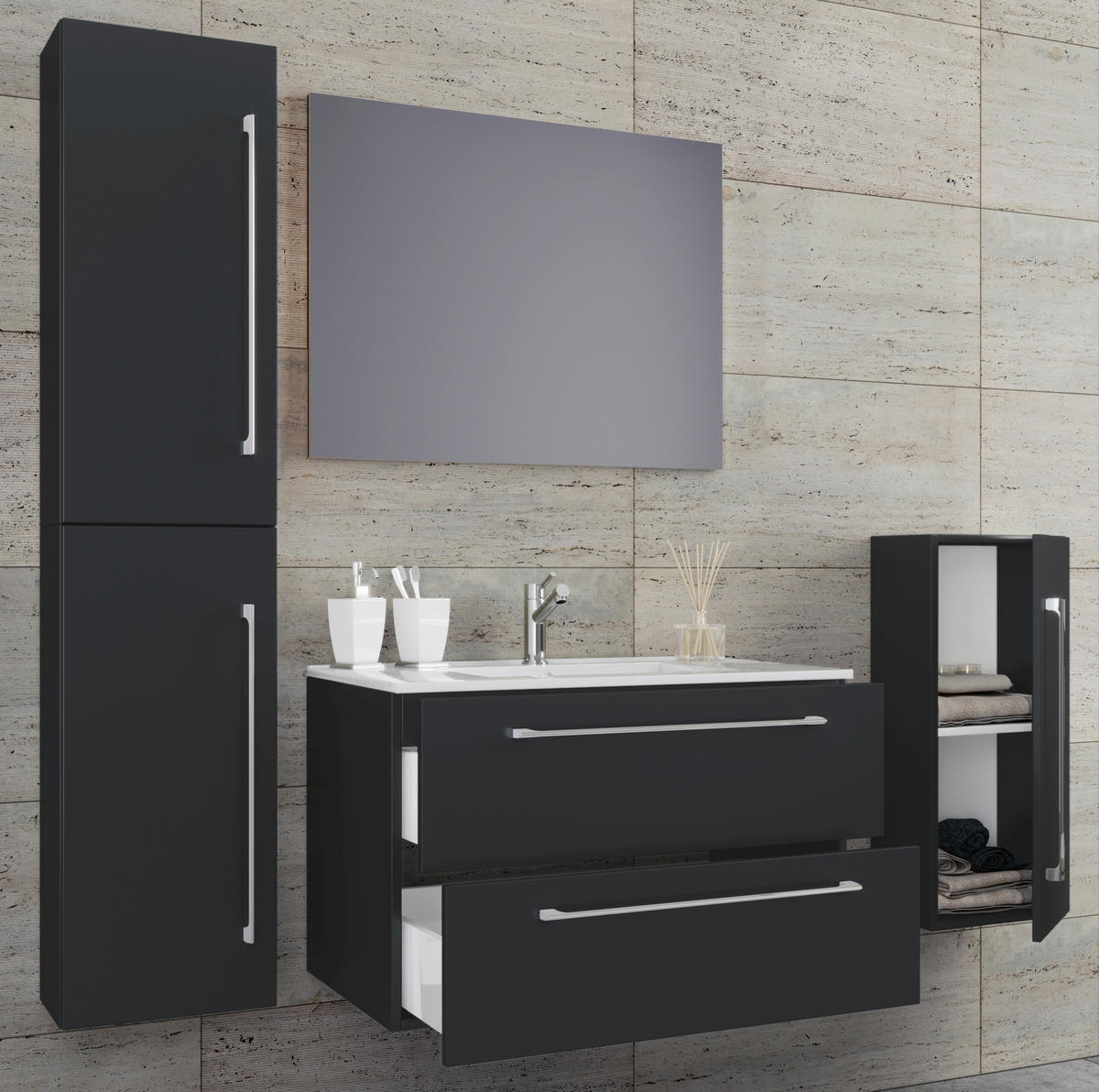 BADEZIMMER  in 147 cm  - Schwarz/Weiß, MODERN, Keramik/Holzwerkstoff (147cm) - MID.YOU