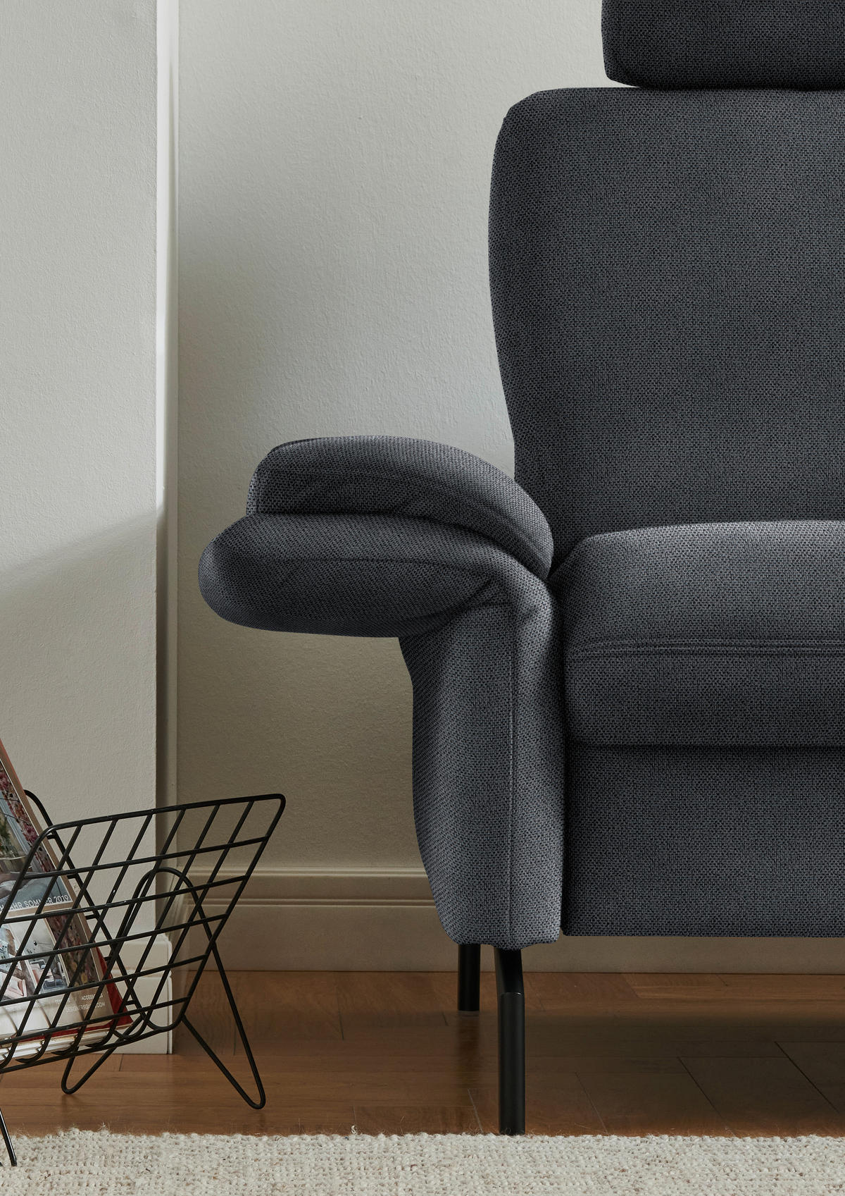 ECKSOFA in Flachgewebe Anthrazit  241/190 cm  - Anthrazit/Schwarz, KONVENTIONELL, Textil/Metall (241/190cm) - Beldomo Comfort