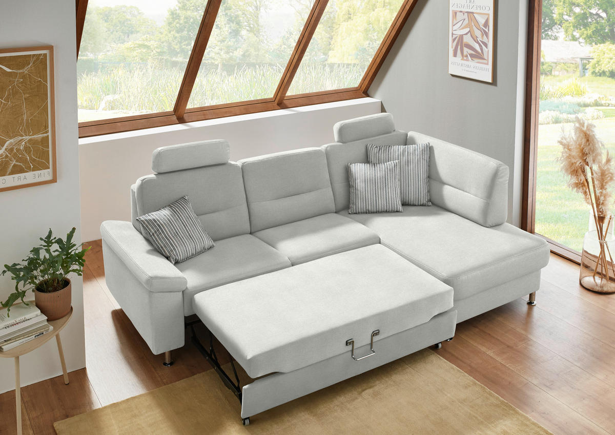 ECKSOFA  in Flachgewebe Silberfarben  244/160 cm  - Silberfarben/Alufarben, KONVENTIONELL, Textil/Metall (244/160cm) - Beldomo Comfort