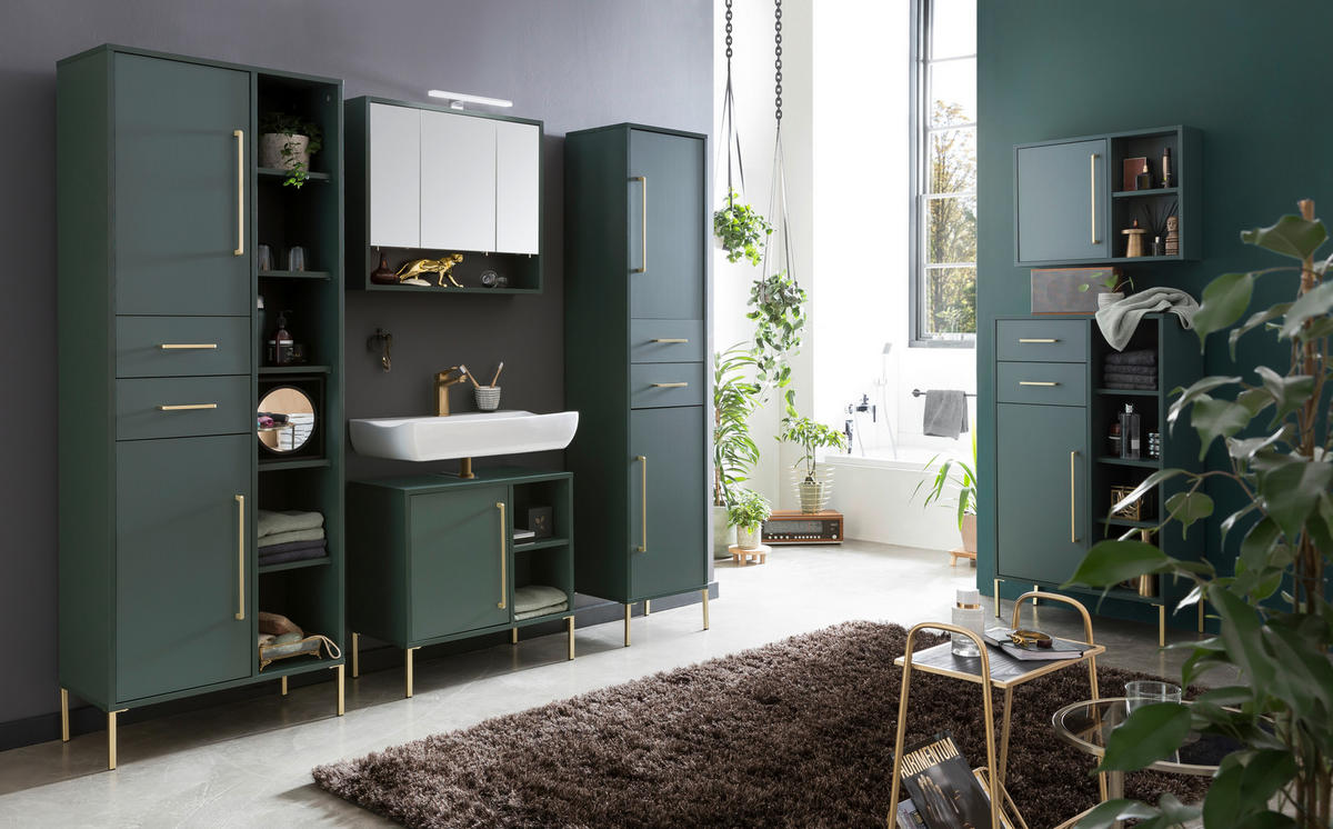 WASCHBECKENUNTERSCHRANK 65,3/63,3/33,1 cm  - Waldgrün/Goldfarben, MODERN, Holzwerkstoff/Metall (65,3/63,3/33,1cm) - Stylife