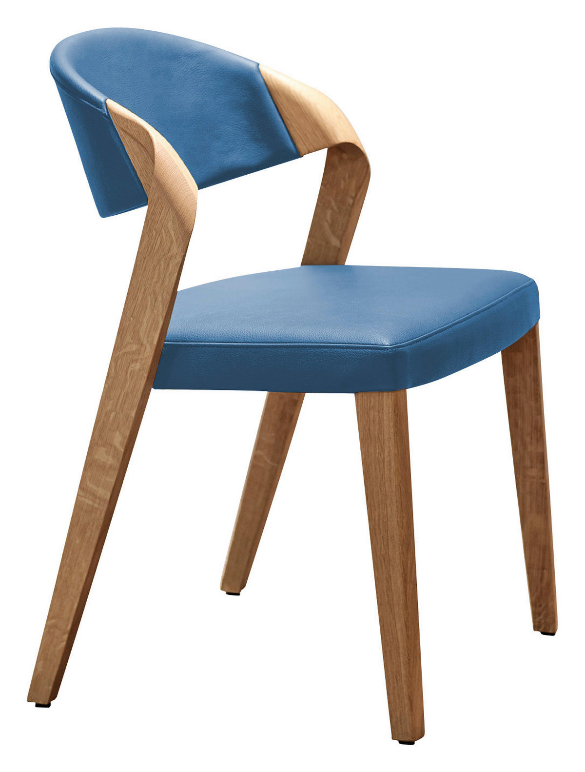 STUHL Echtleder Blau, Eichefarben Altholz, Eiche massiv  - Blau/Eichefarben, Natur, Leder/Holz (53/82/57cm) - Voglauer
