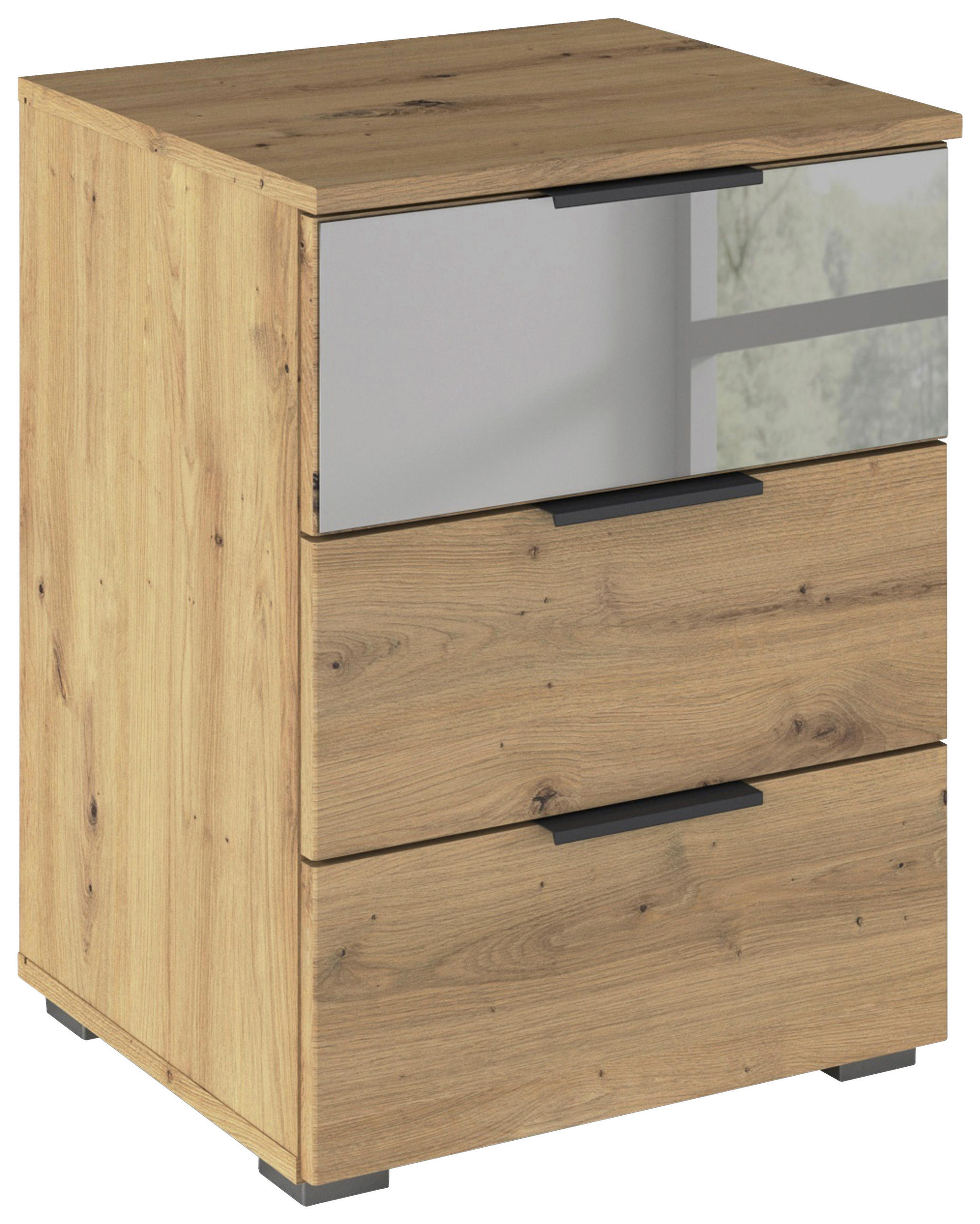 NACHTSCHRANK 47/62/42 cm - Alufarben/Eiche Artisan, MODERN, Glas/Holzwerkstoff (47/62/42cm) - Rauch Möbel