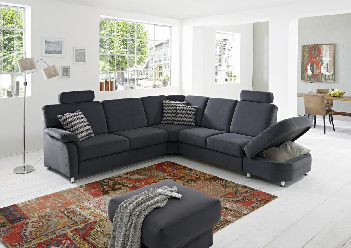 ECKSOFA in Flachgewebe Anthrazit  - Anthrazit/Alufarben, Konventionell, Textil/Metall (269/289cm) - Beldomo System