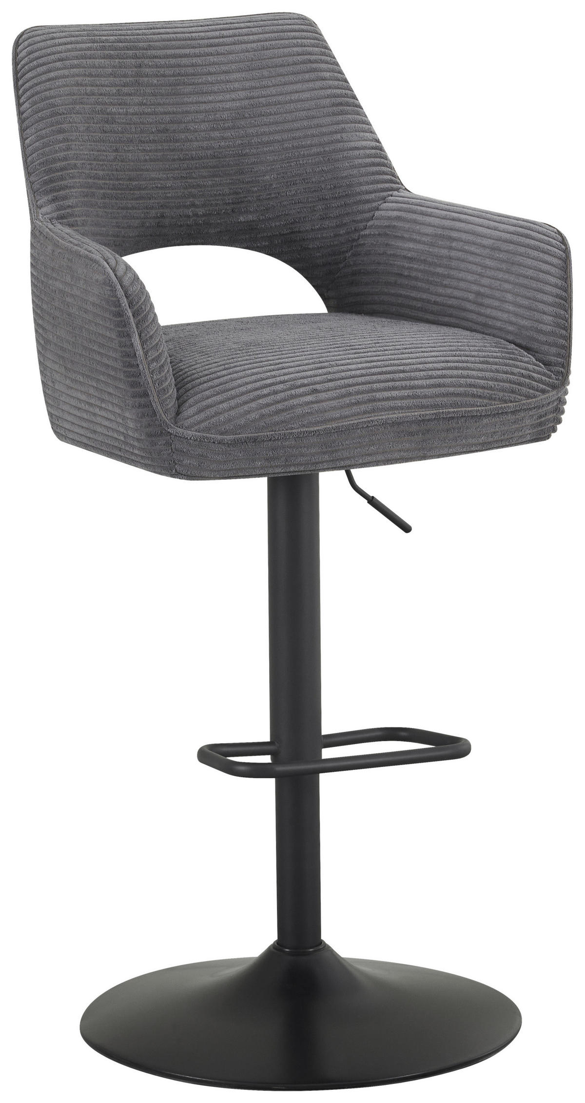 BARHOCKER Cord Schwarz, Dunkelgrau Eisen Sitzfläche 360° drehbar, inklusive Armlehnen  - Dunkelgrau/Schwarz, Design, Textil/Metall (56/102-123/58cm) - Hom`in