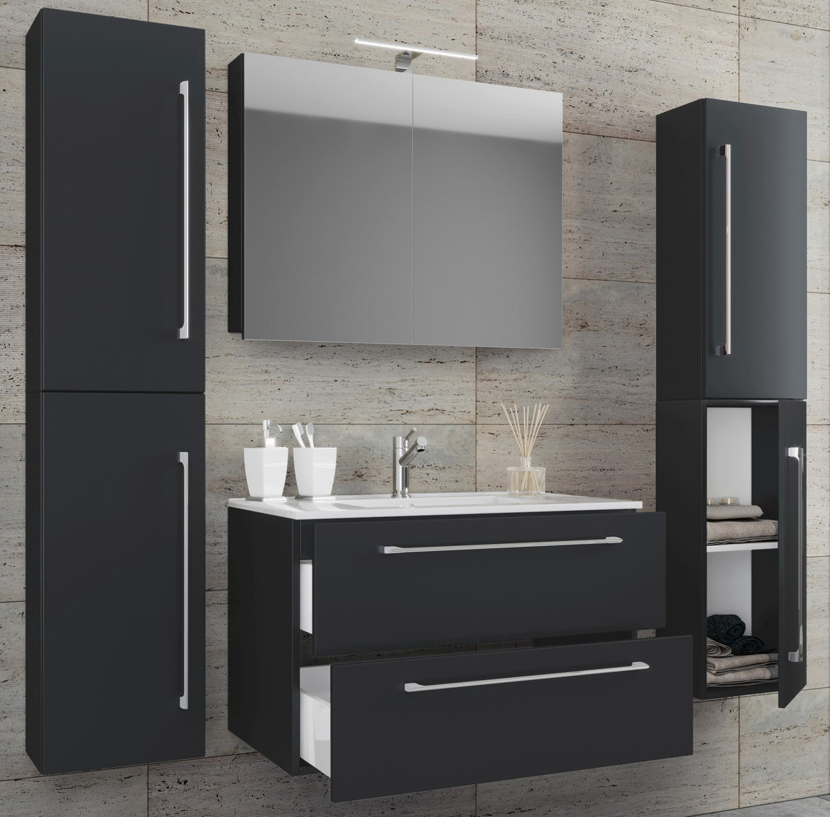 BADEZIMMER  in 167 cm  - Weiss/Schwarz, Modern, Keramik/Holzwerkstoff (167cm) - MID.YOU