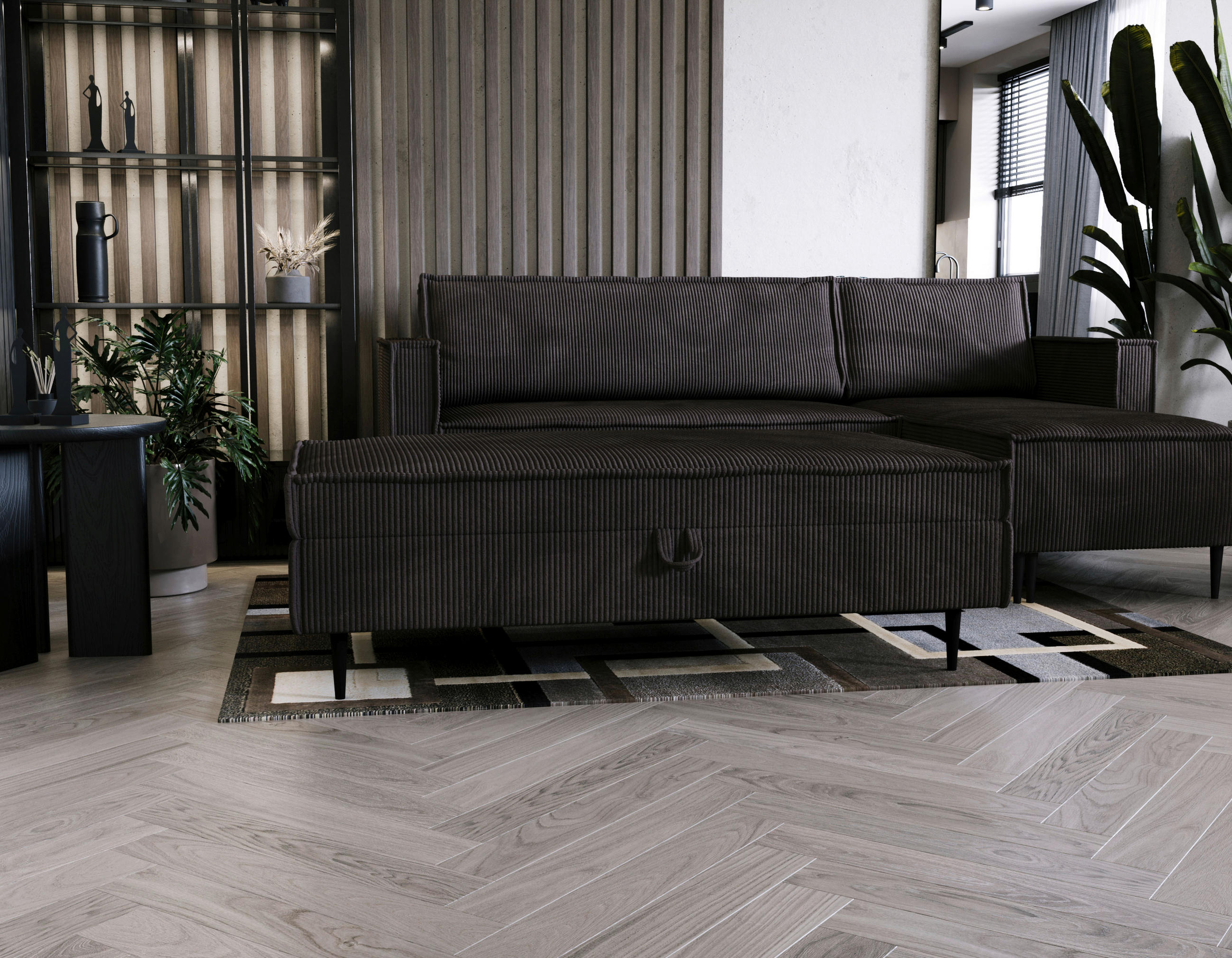 HOCKER in Textil Graphitfarben  - Schwarz/Graphitfarben, Design, Textil/Metall (135/45/75cm) - Livetastic