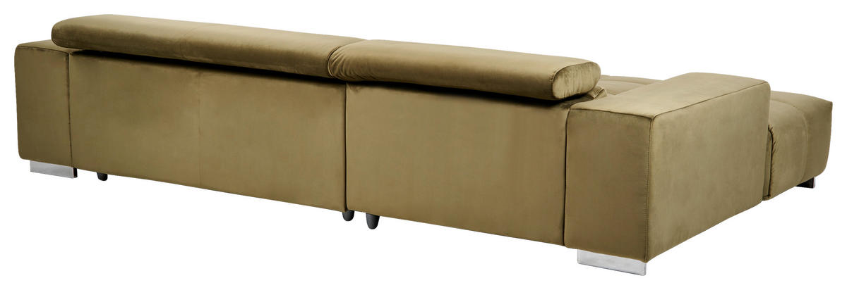 ECKSOFA Olivgrün Velours  - Silberfarben/Olivgrün, KONVENTIONELL, Textil/Metall (186/307cm) - Livetastic