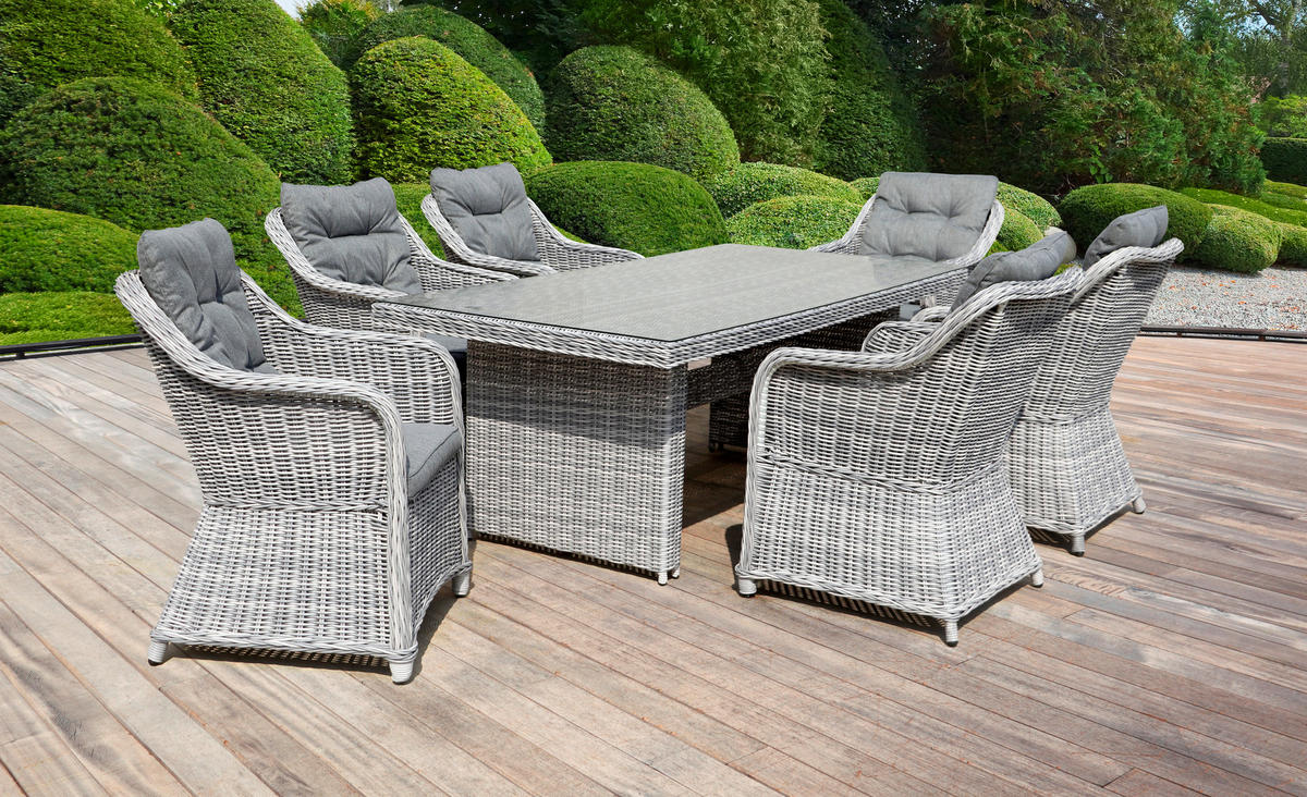 ZAHRADNÍ JÍDELNÍ SET, kov, plast, sklo, textil - světle šedá, Romantický / Rustikální, kov/textil - Ambia Garden