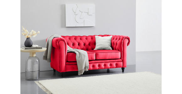 CHESTERFIELD-SOFA Samt Rot, Schwarz - Rot/Schwarz, Trend, Holz/Textil (165/75/87cm) - Xora