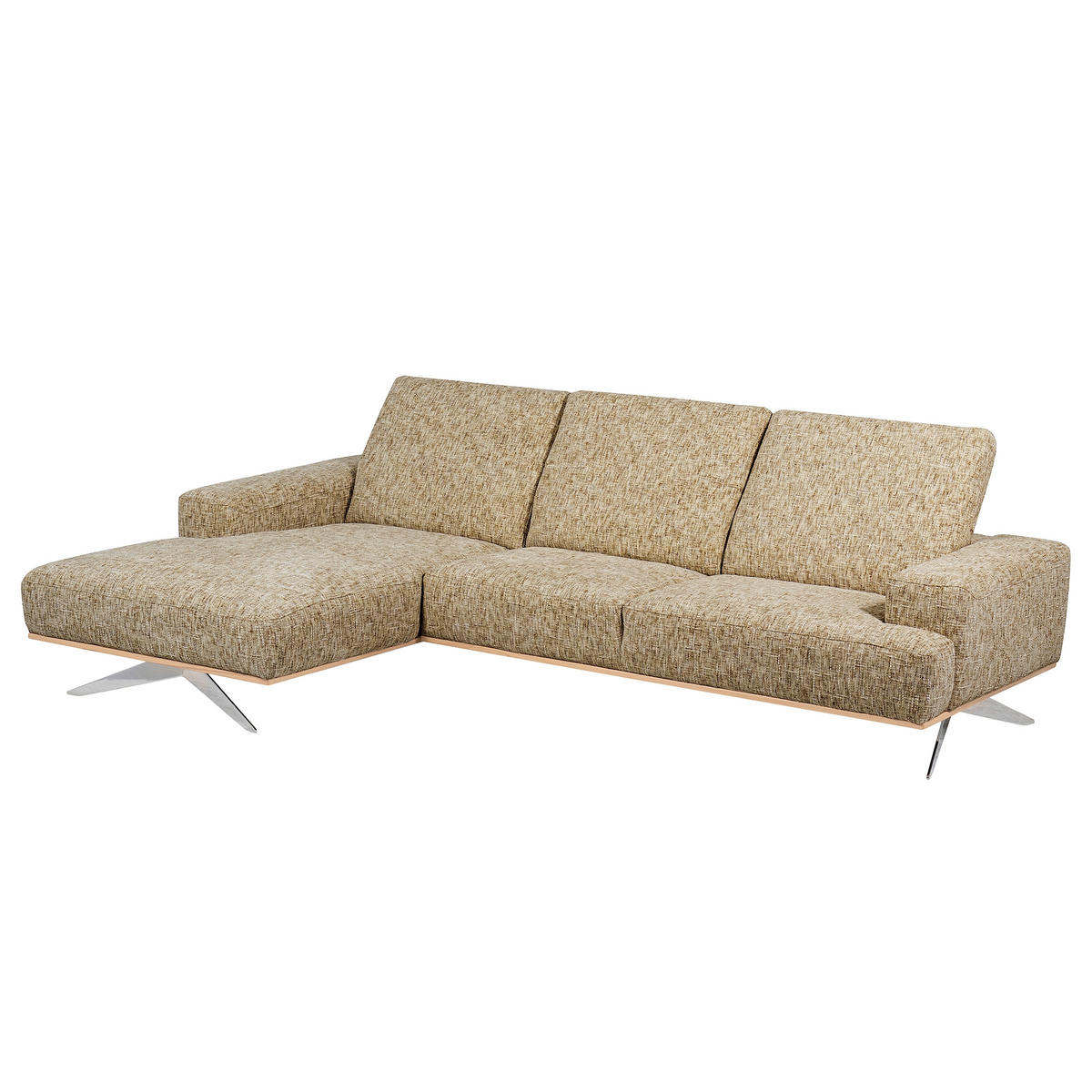 ECKSOFA PORTLAND in Struktur Hellbraun Kopfteilverstellung  187/295 cm  - Chromfarben/Hellbraun, Design, Holz/Textil (187/295cm) - Livetastic