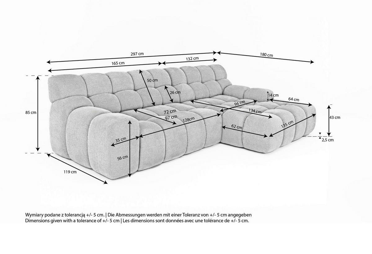Ecksofa inkl. Funktion Schwarz Webstoff  - Schwarz, MODERN, Kunststoff/Textil (180/297cm) - Welnova