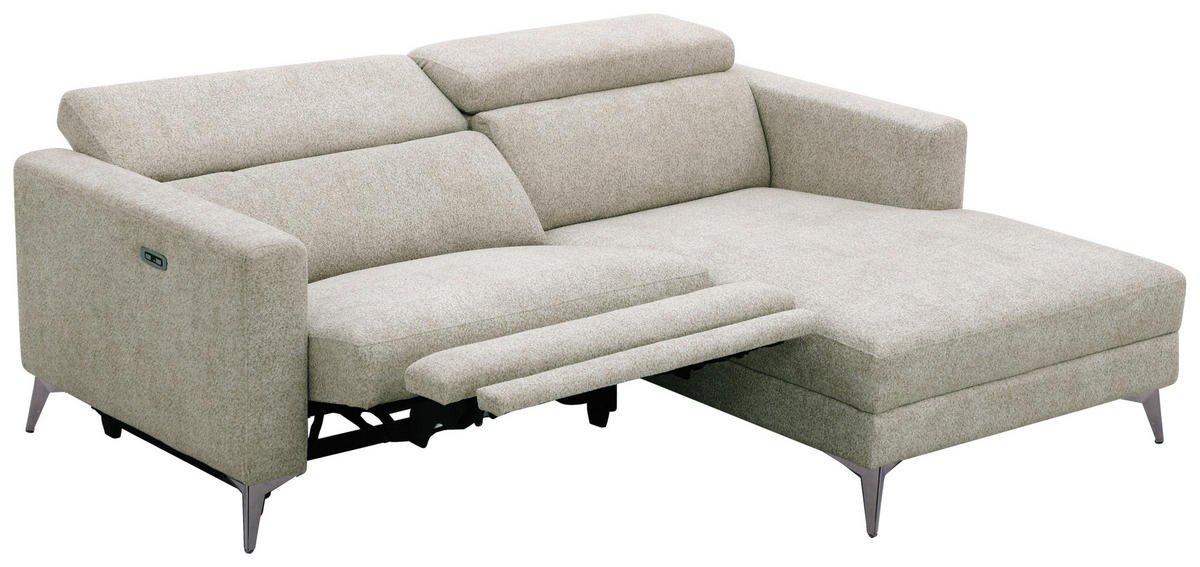 ECKSOFA Beigebraun Chenille  - Chromfarben/Beigebraun, Design, Textil/Metall (218/173cm) - Carryhome