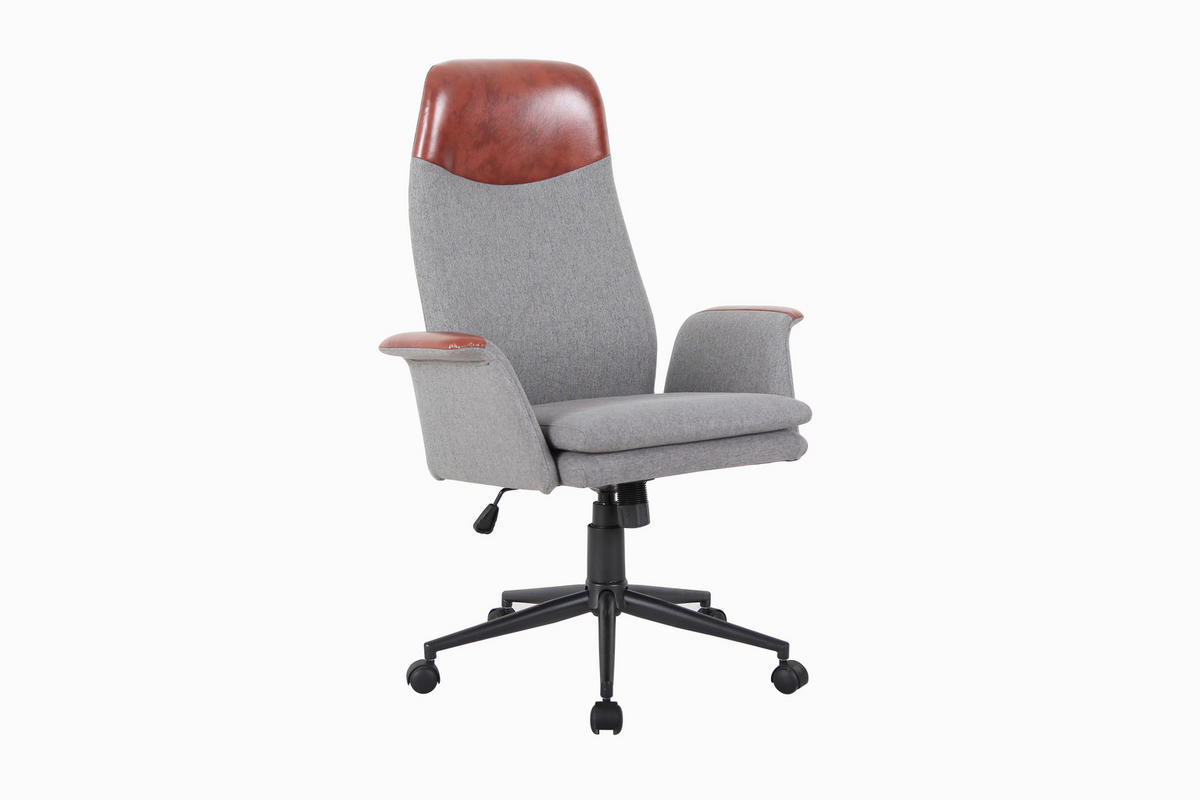 DREHSTUHL Lederlook, Flachgewebe Braun, Grau  - Schwarz/Braun, MODERN, Kunststoff/Textil (79/114,5/66cm) - MID.YOU