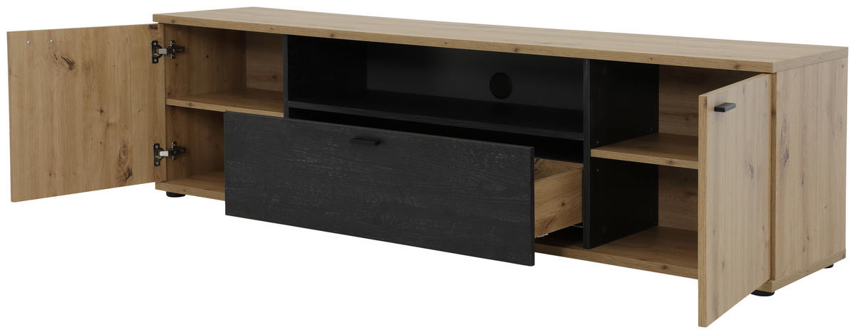 LOWBOARD  in 180/50/40 cm  - Schwarz/Eiche Artisan, MODERN, Holzwerkstoff/Metall (180/50/40cm) - MID.YOU