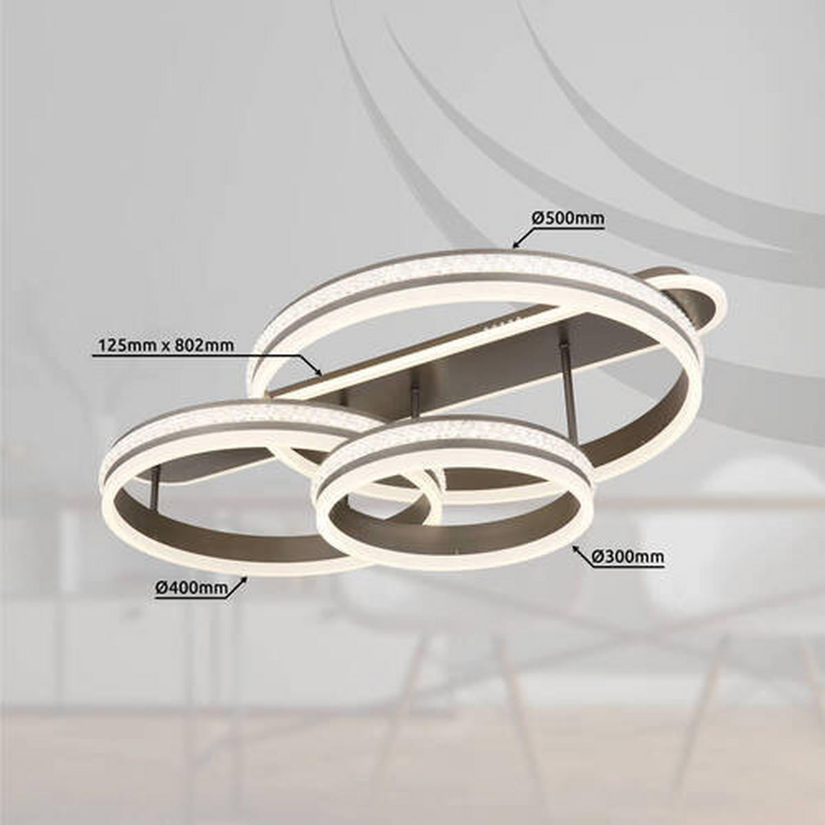 LED MENNYEZETI LÁMPA - titánszürke/opál, Design, műanyag/fém (80/50/21,5cm)