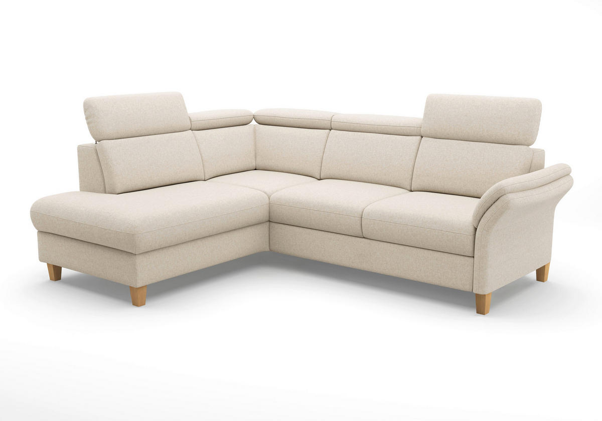 ECKSOFA Flachgewebe Creme  - Eichefarben/Creme, Konventionell, Holz/Textil (193/247cm) - Sit & More