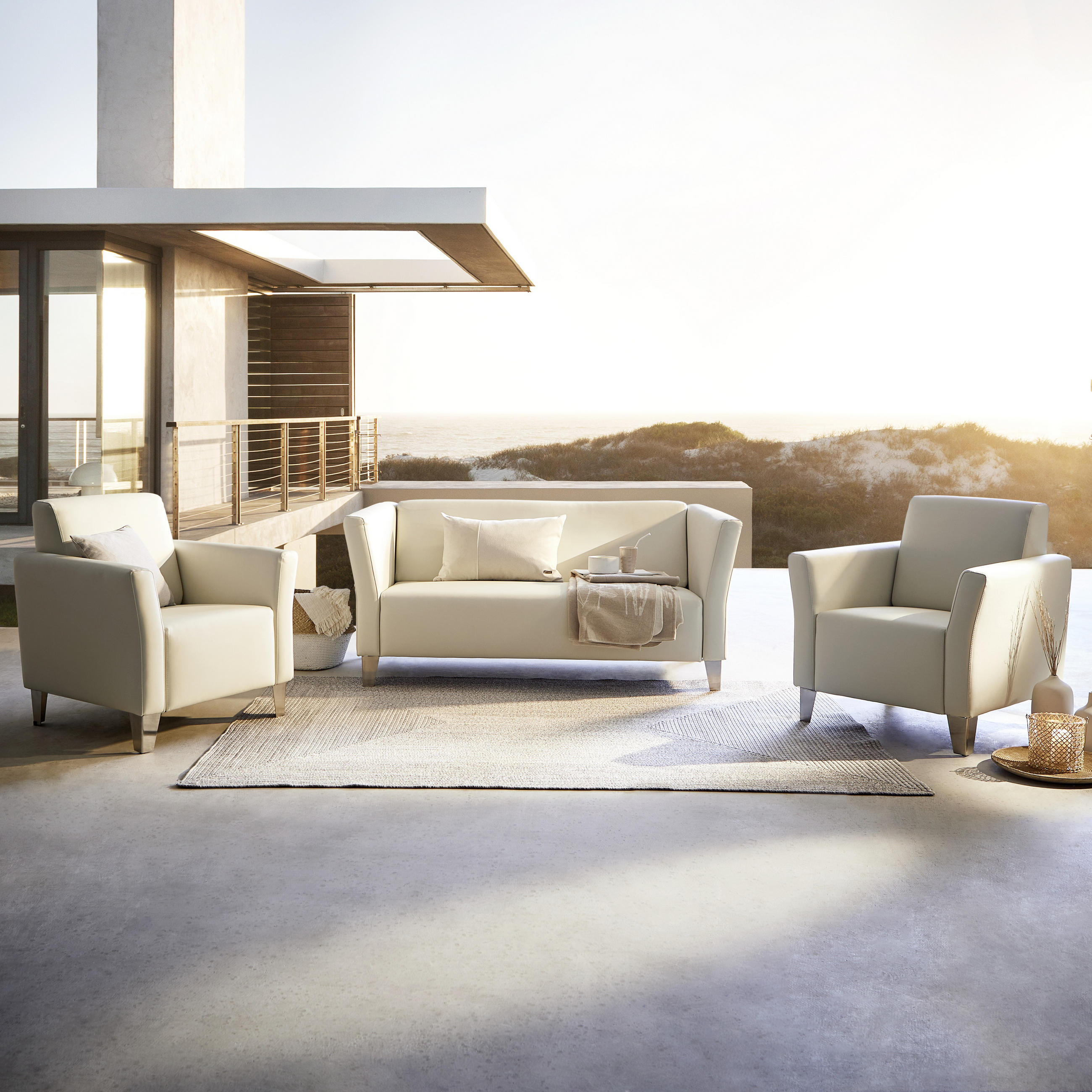 GARTENSET Lederlook  - Hellgelb, Design, Leder/Textil - Livetastic