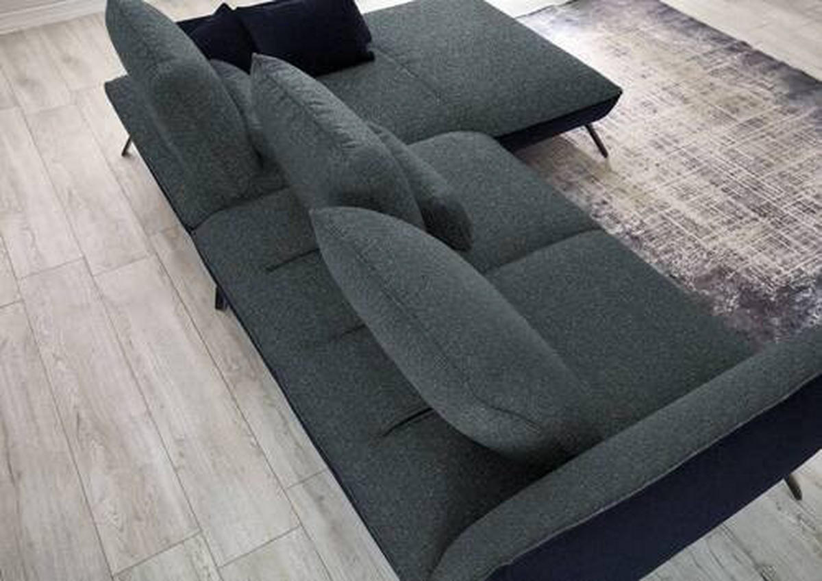 ECKSOFA in Flachgewebe Blaugrau  - Blaugrau/Schwarz, Design, Textil/Metall (301/191cm) - Moderano