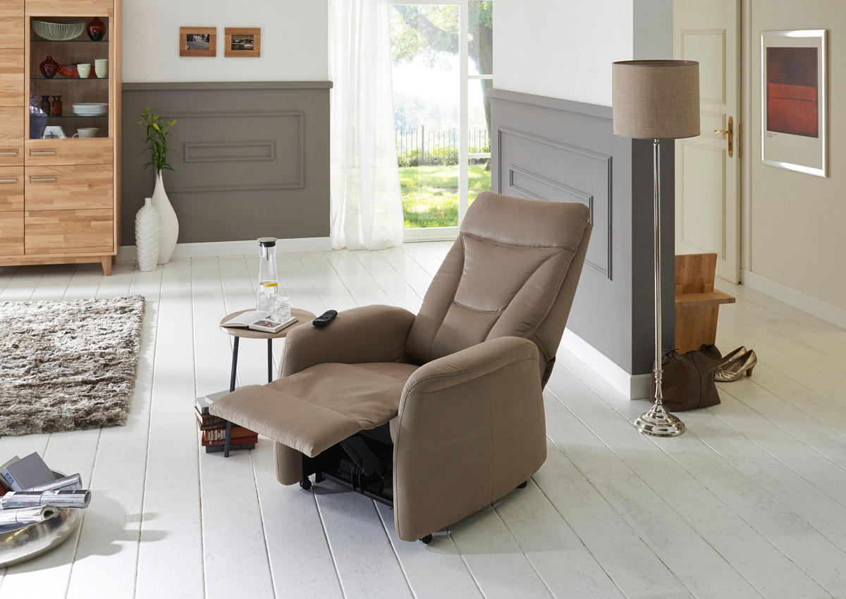FERNSEHSESSEL  mit Relaxfunktion, Aufstehhilfe Mikrofaser Graubraun  - Graubraun/Schwarz, KONVENTIONELL, Textil (78/108/90cm) - Hukla
