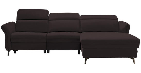 ECKSOFA in Echtleder Dunkelbraun  - Dunkelbraun/Schwarz, Natur, Leder/Metall (285/199cm) - Valnatura