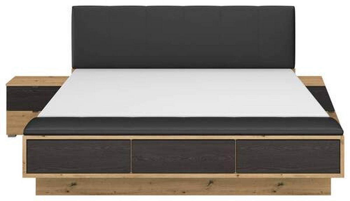 BETTANLAGE 180/200 cm  in Schwarz, Eiche Artisan  - Schwarz/Eiche Artisan, MODERN, Holzwerkstoff/Textil (180/200cm) - Rauch Möbel
