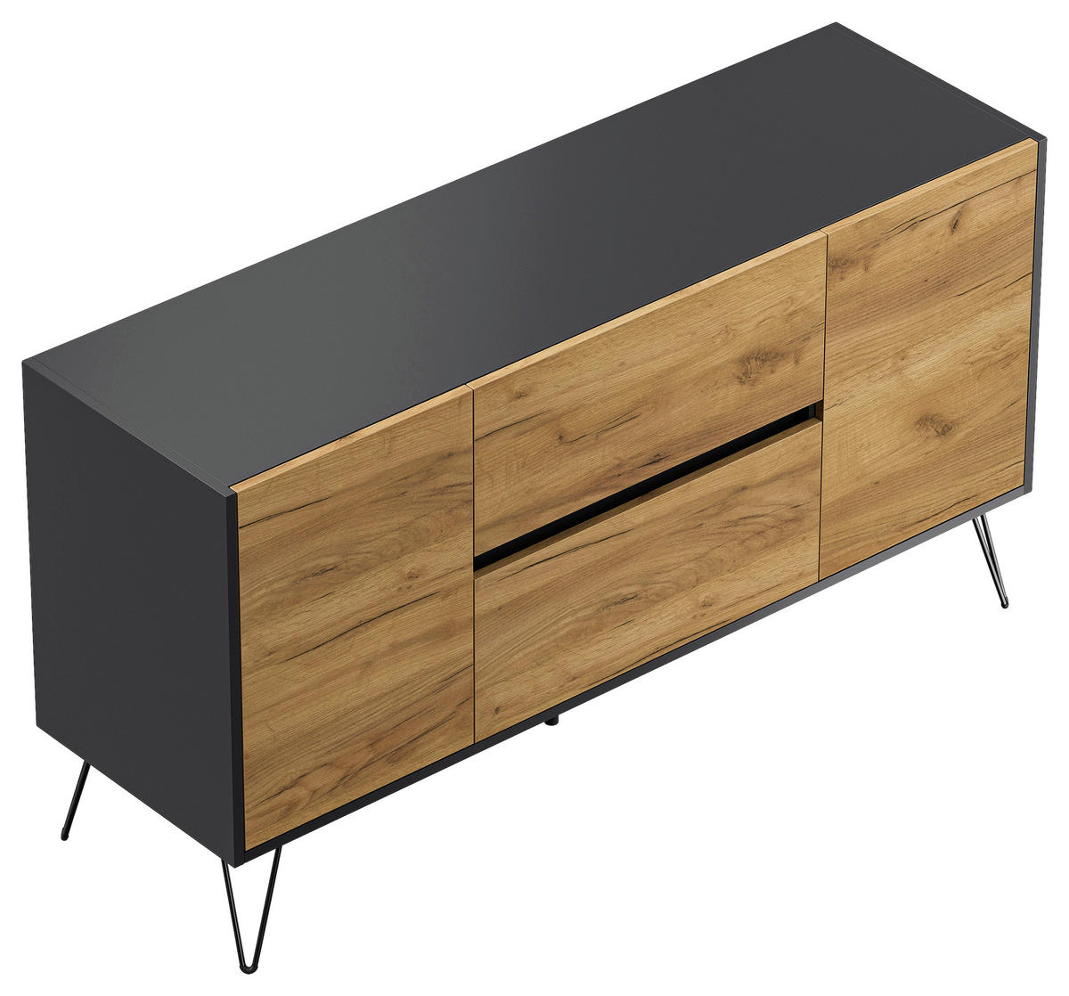 SIDEBOARD Posseik Industrial 139/75,8/42 cm 2 Schublade(n)  - Eichefarben/Graphitfarben, Design, Holzwerkstoff/Metall (139/75,8/42cm) - MID.YOU