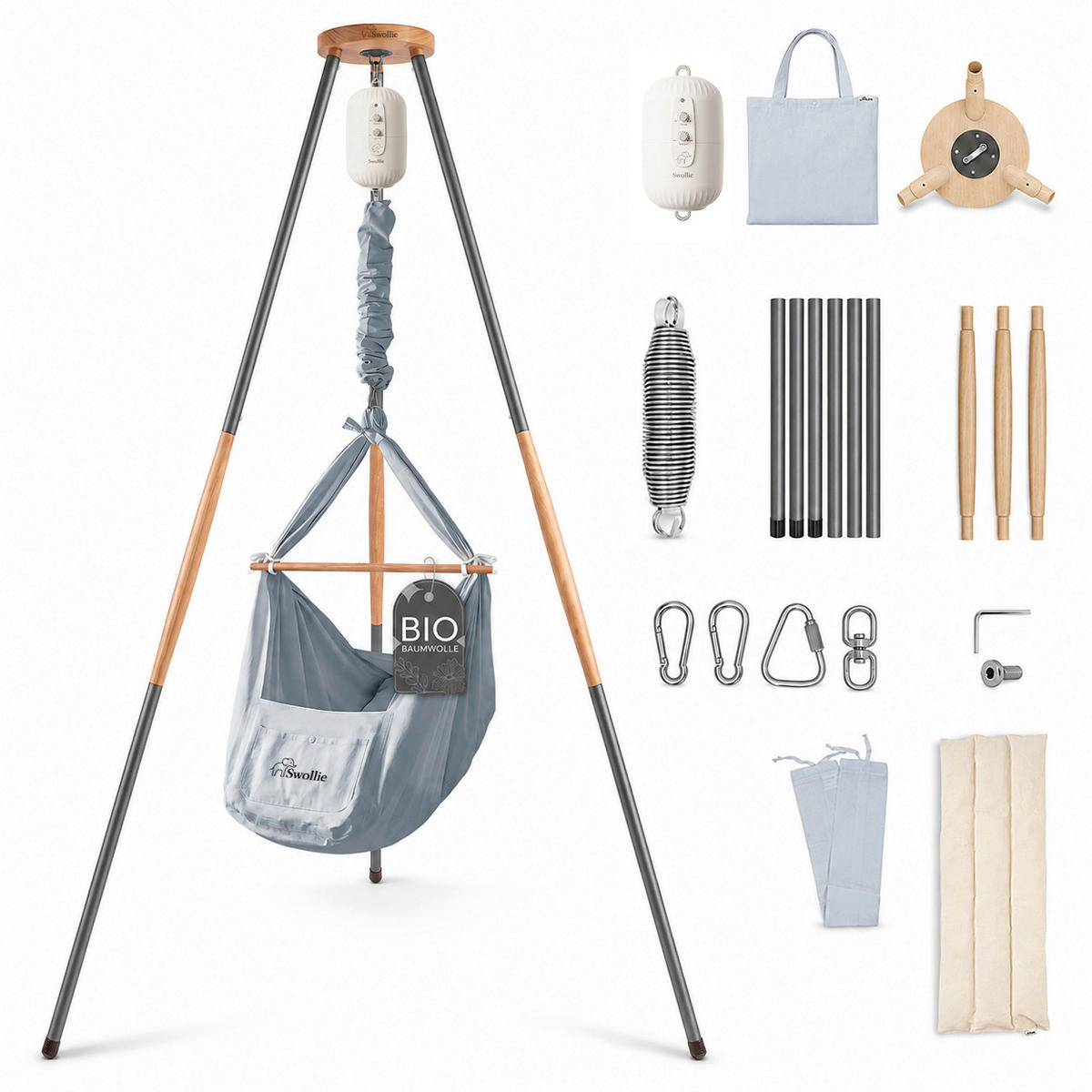 FEDERWIEGE  120/120/194 cm  - Graublau, Basics, Textil (120/120/194cm)