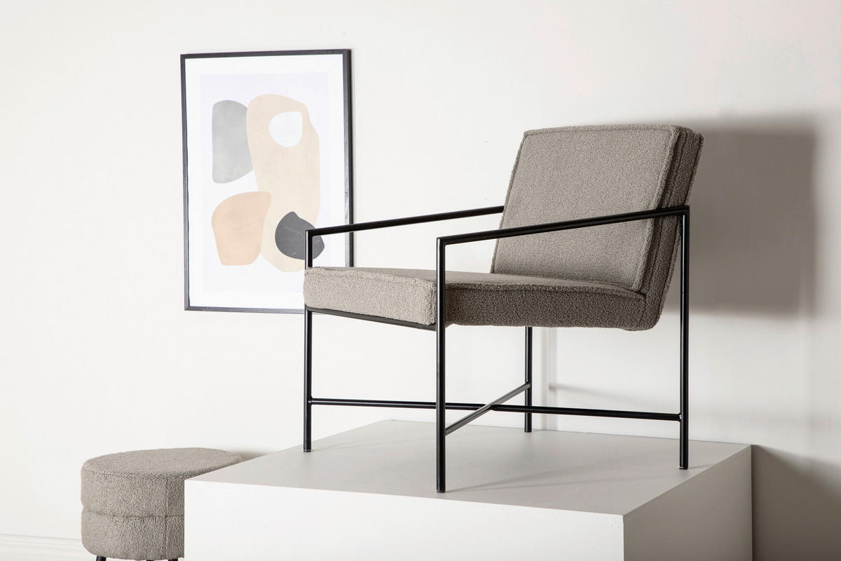 SESSEL in Teddystoff Schwarz, Beige  - Beige/Schwarz, Design, Textil/Metall (66/78/65cm) - Livetastic