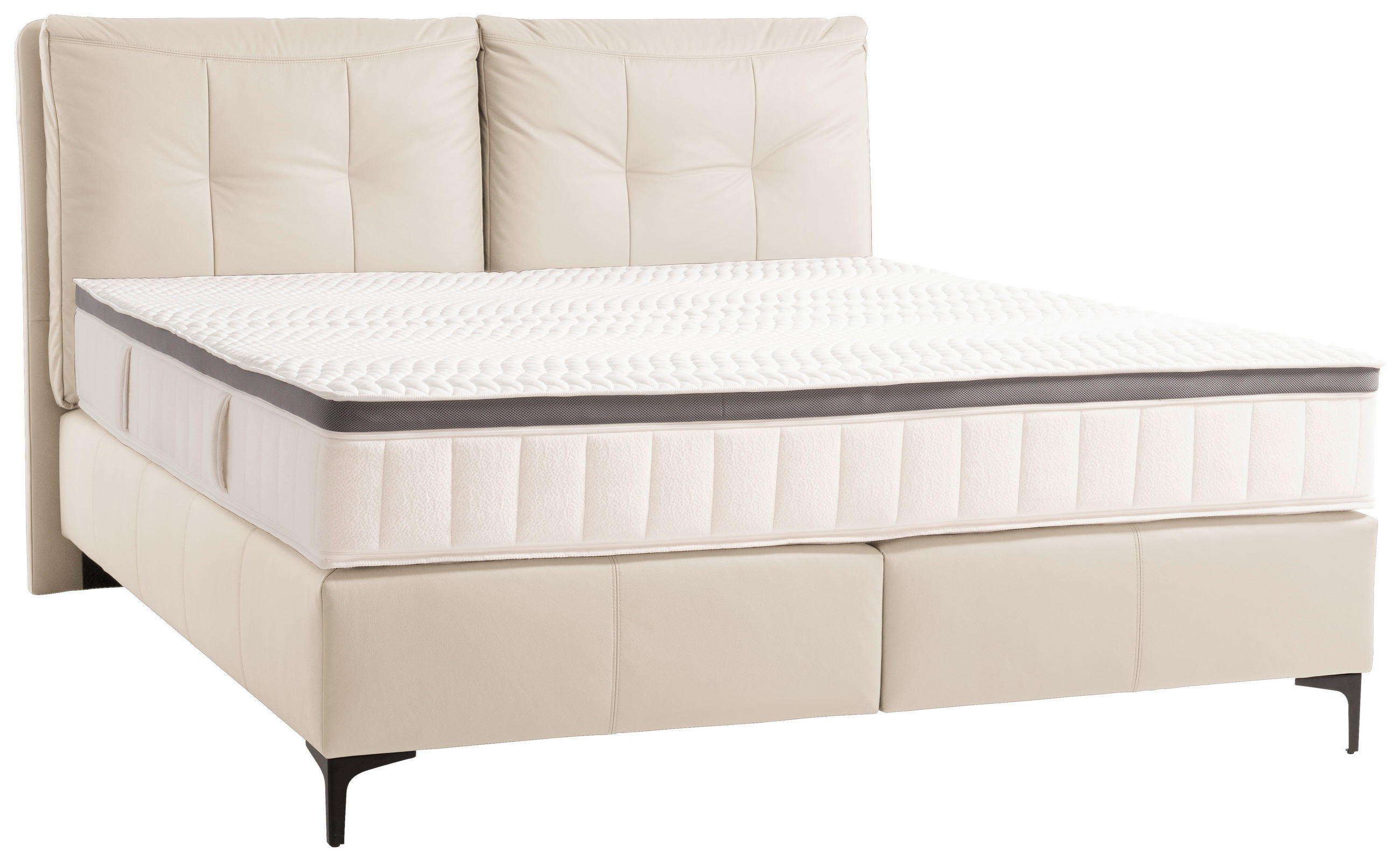 BOXSPRINGBETT 180/200 cm,  in Naturfarben, Matratze, gepolstertes Kopfteil, Topper, H2 + H3 = mittel + fest  - Schwarz/Naturfarben, Design, Leder/Holz (180/200cm) - Novel