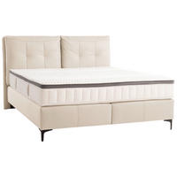 BOXSPRINGBETT 180/200 cm,  in Naturfarben, Matratze, gepolstertes Kopfteil, Topper, H2 + H3 = mittel + fest  - Schwarz/Naturfarben, Design, Leder/Holz (180/200cm) - Novel