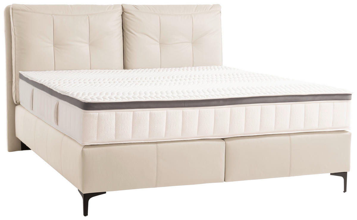 BOXSPRINGBETT 180/200 cm,  in Naturfarben, Matratze, gepolstertes Kopfteil, Topper, H2 + H3 = mittel + fest  - Schwarz/Naturfarben, Design, Leder/Holz (180/200cm) - Novel