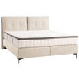 BOXSPRINGBETT 180/200 cm,  in Naturfarben, Matratze, gepolstertes Kopfteil, Topper, H2 + H3 = mittel + fest  - Schwarz/Naturfarben, Design, Leder/Holz (180/200cm) - Novel
