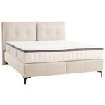 BOXSPRINGBETT 180/200 cm,  in Naturfarben, Matratze, gepolstertes Kopfteil, Topper, H2 + H3 = mittel + fest  - Schwarz/Naturfarben, Design, Leder/Holz (180/200cm) - Novel