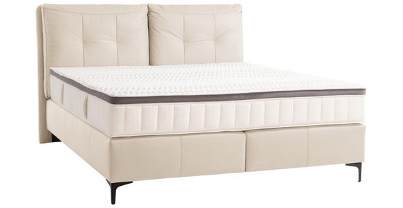BOXSPRINGBETT 180/200 cm,  in Naturfarben, Matratze, gepolstertes Kopfteil, Topper, H2 + H3 = mittel + fest  - Schwarz/Naturfarben, Design, Leder/Holz (180/200cm) - Novel