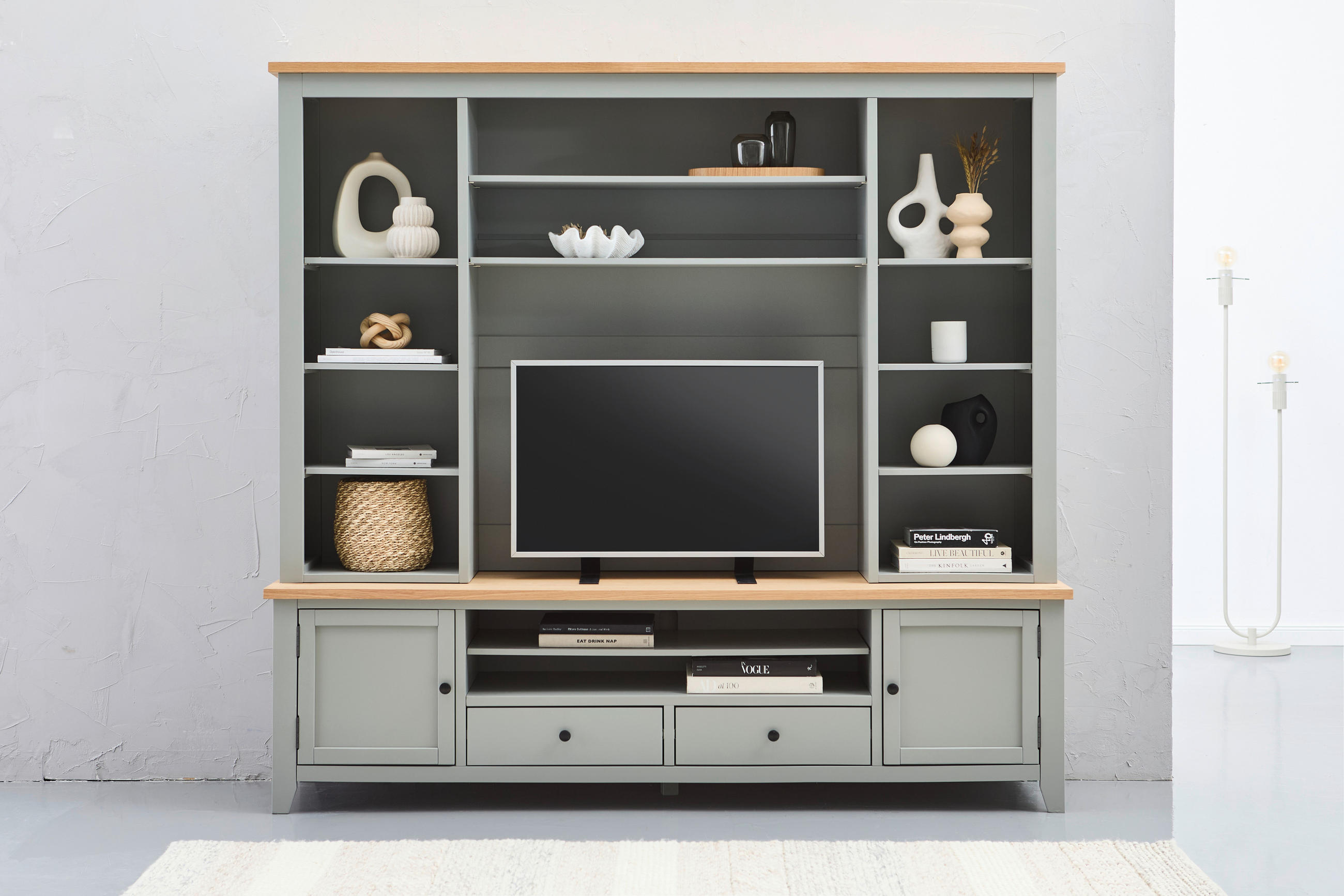 WOHNWAND 2-teilig in Grau, Naturfarben 200/186/43 cm - Silberfarben/Naturfarben, LIFESTYLE, Holz/Holzwerkstoff (200/186/43cm) - MID.YOU