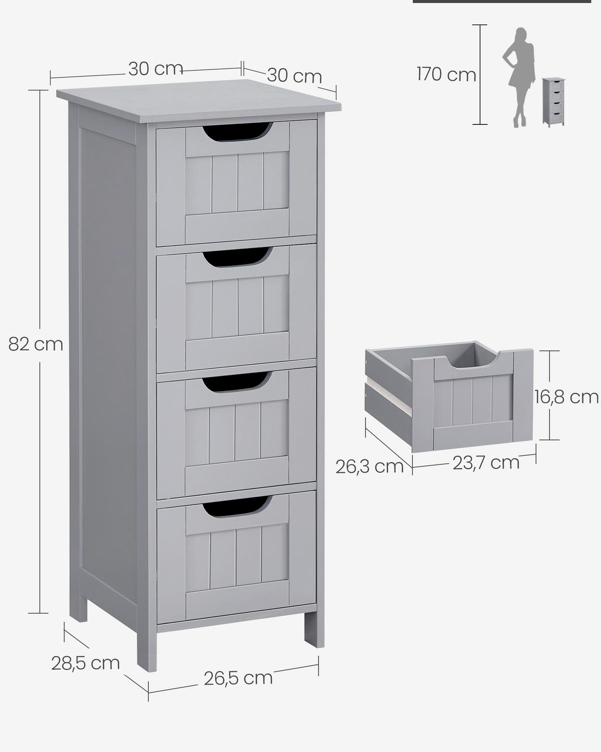 MIDI SKŘÍŇKA, šedá, 30/82/30 cm - šedá, Moderní, kompozitní dřevo (30/82/30cm) - MID.YOU