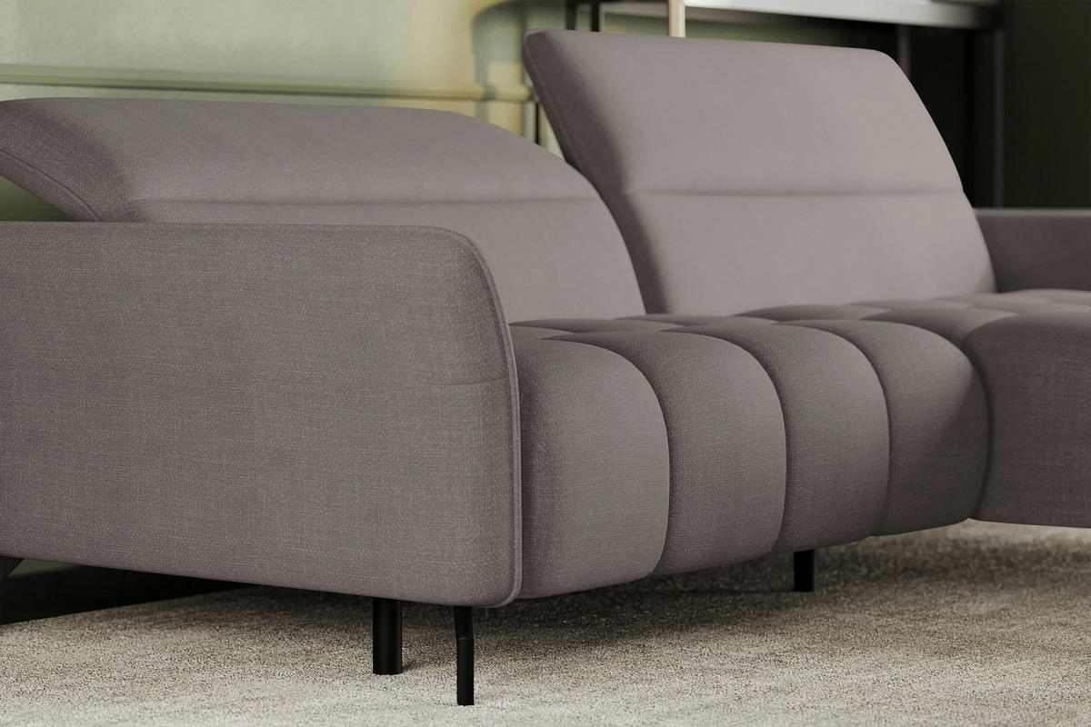 ECKSOFA Taupe Flachgewebe Rücken echt, Kopfteilverstellung, Sitztiefenverstellung  - Taupe/Schwarz, KONVENTIONELL, Textil/Metall (272/175cm) - Carryhome