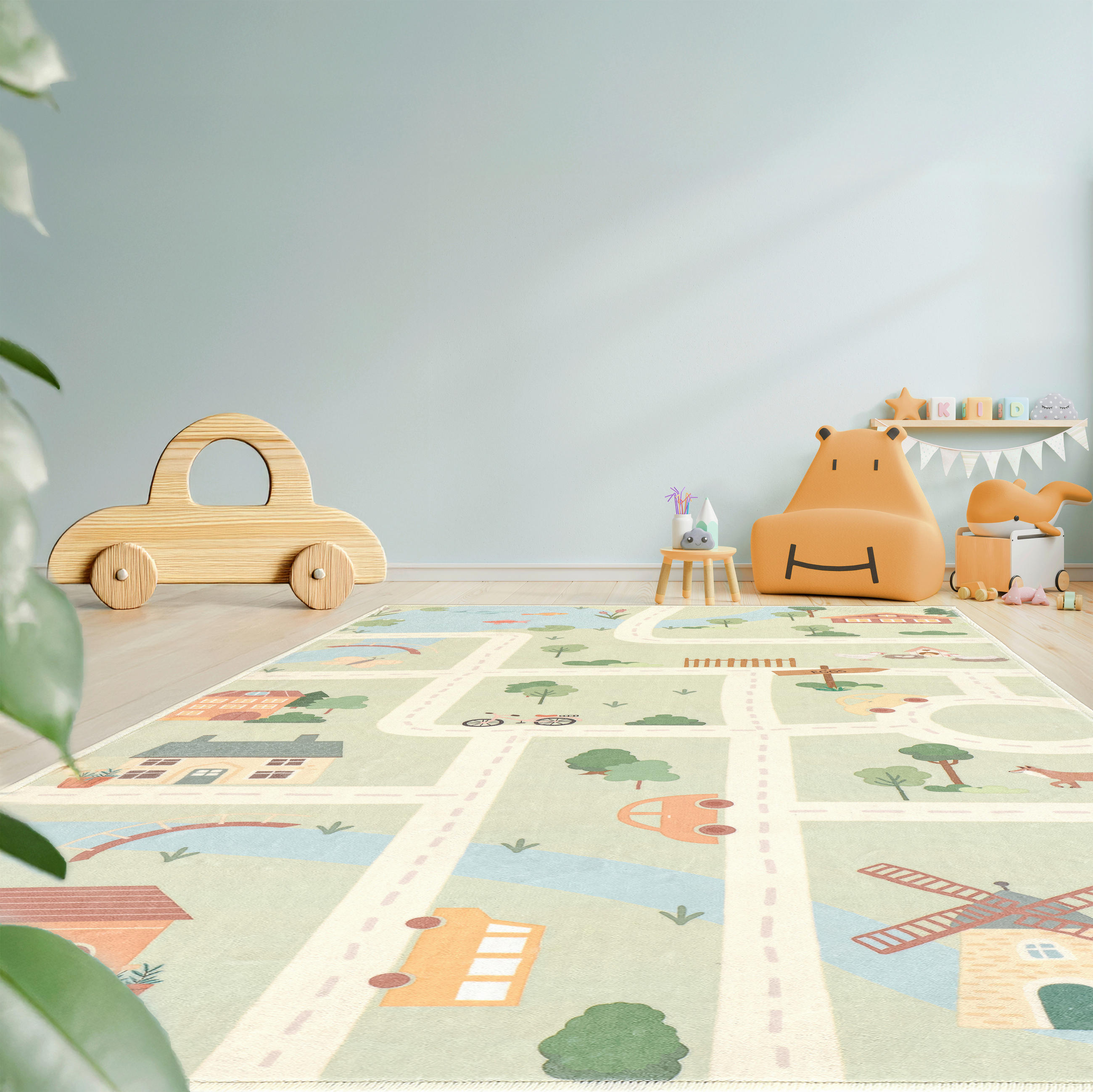 KINDERTEPPICH 80/150 cm LIVING ECOVIA  - Pastellblau/Salbeigrün, Trend, Kunststoff/Textil (80/150cm) - Lindorug