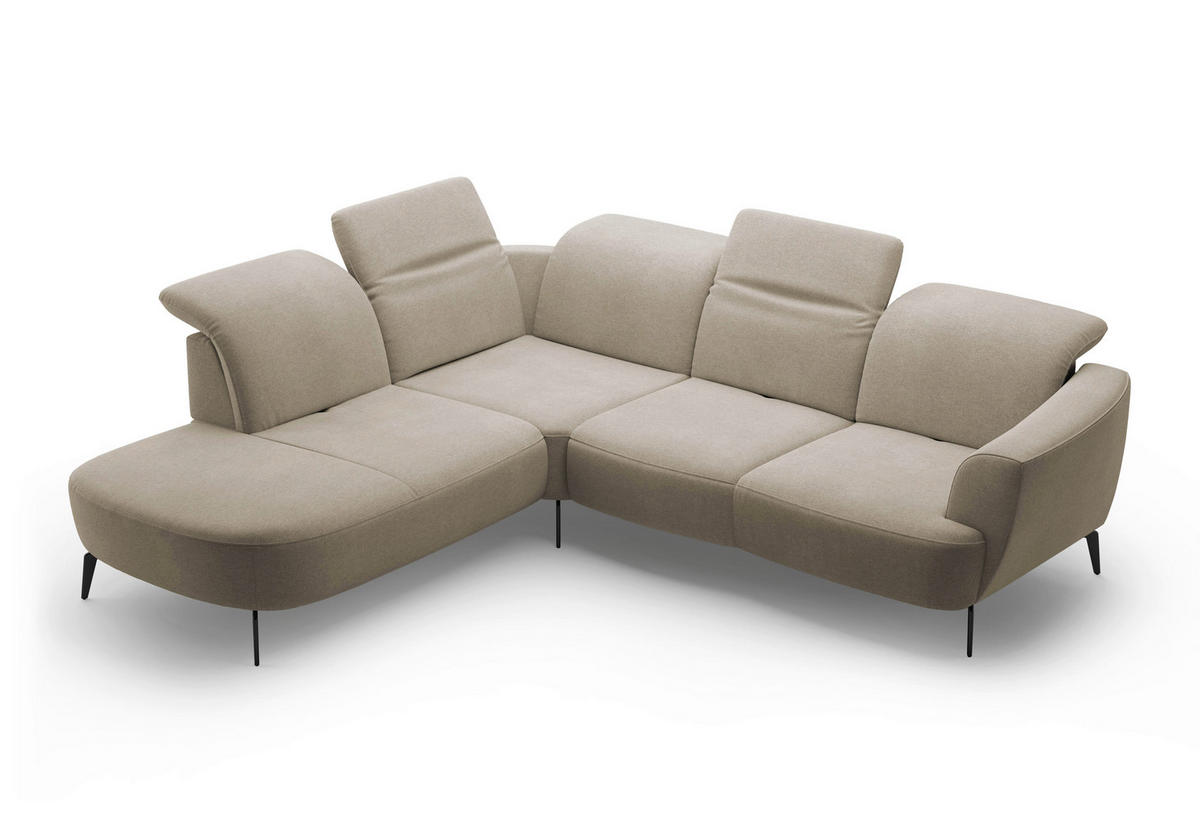 ECKSOFA in Mikrofaser Beige  267/300 cm  - Beige/Schwarz, KONVENTIONELL, Textil/Metall (267/300cm) - Sit & More