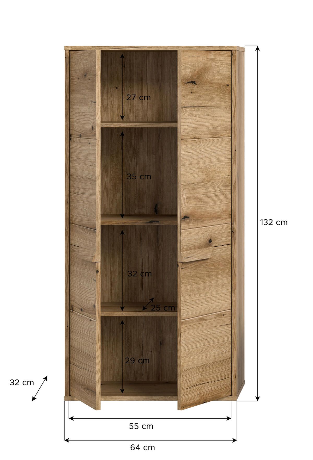 MIDISCHRANK 64/132/32 cm  - Schwarz, MODERN, Holzwerkstoff/Kunststoff (64/132/32cm) - MID.YOU