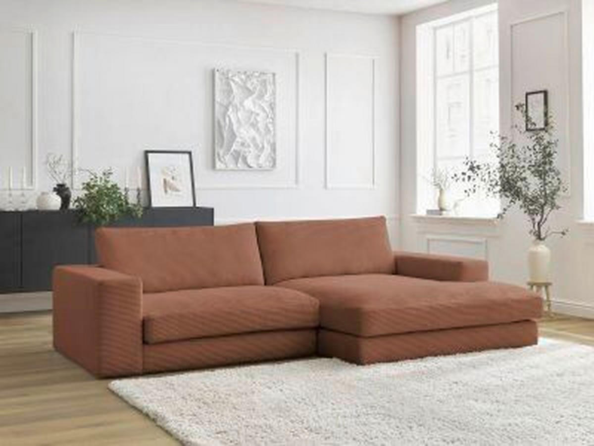 ECKSOFA  LEONARD Orange Cord  - Schwarz/Orange, MODERN, Kunststoff/Textil (274/159cm)