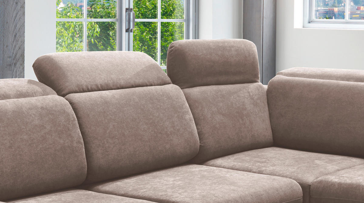 ECKSOFA in Mikrofaser Taupe  - Taupe/Chromfarben, Design, Textil/Metall (283/228cm) - Livetastic