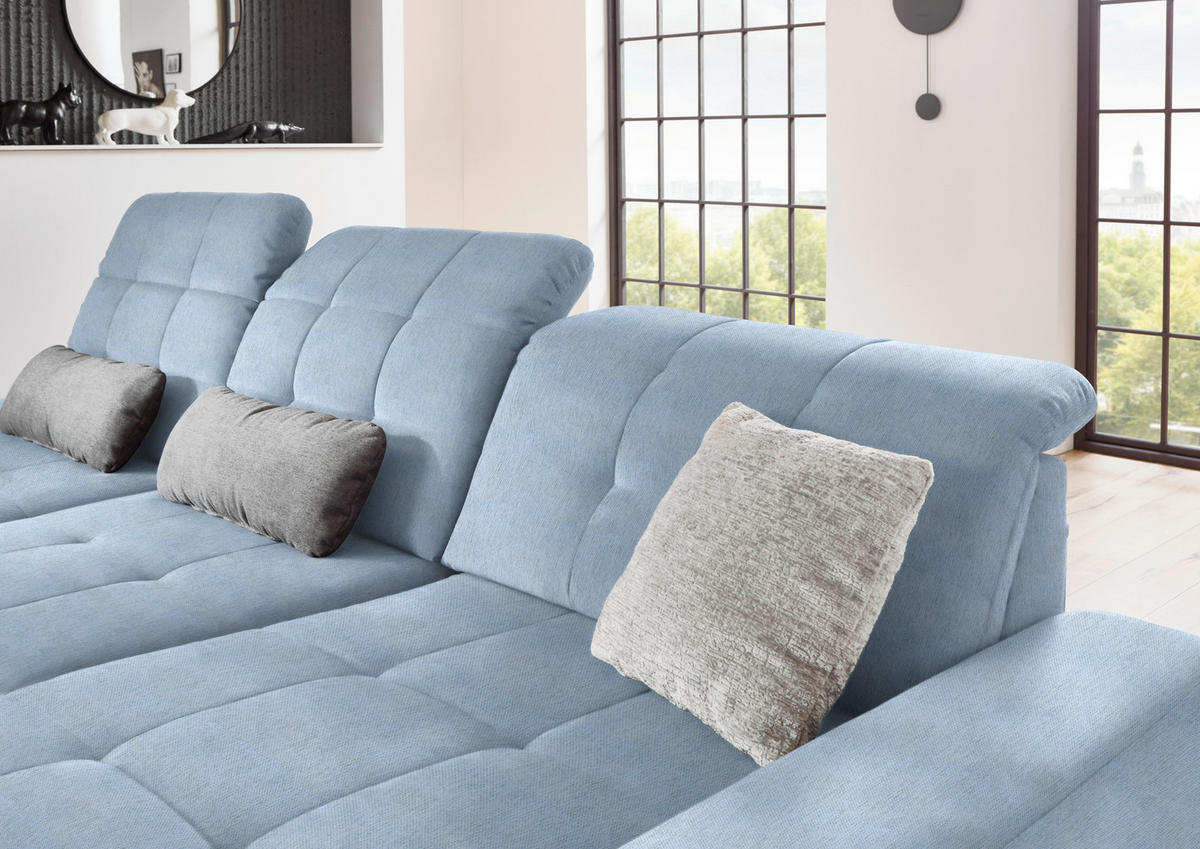 ECKSOFA in Flachgewebe Hellblau  - Schwarz/Hellblau, Design, Textil/Metall (309/190cm) - Beldomo Style